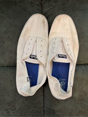 Keds White Slip-On Canvas Shoes with Blue Insole